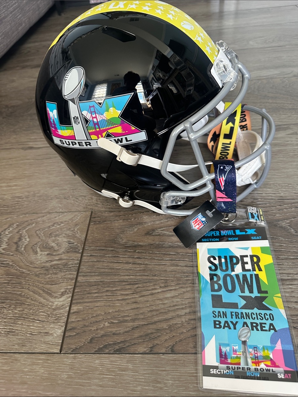 Super Bowl LX San Francisco Bay Area helmet and stadium necklace